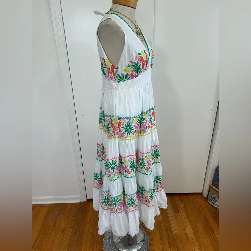 BODEN SERENA COTTON TIE FULL CIRCLE MAXI DRESS MULTI TROPICAL LOVE BIRDS PARROTS - Picture 13 of 13